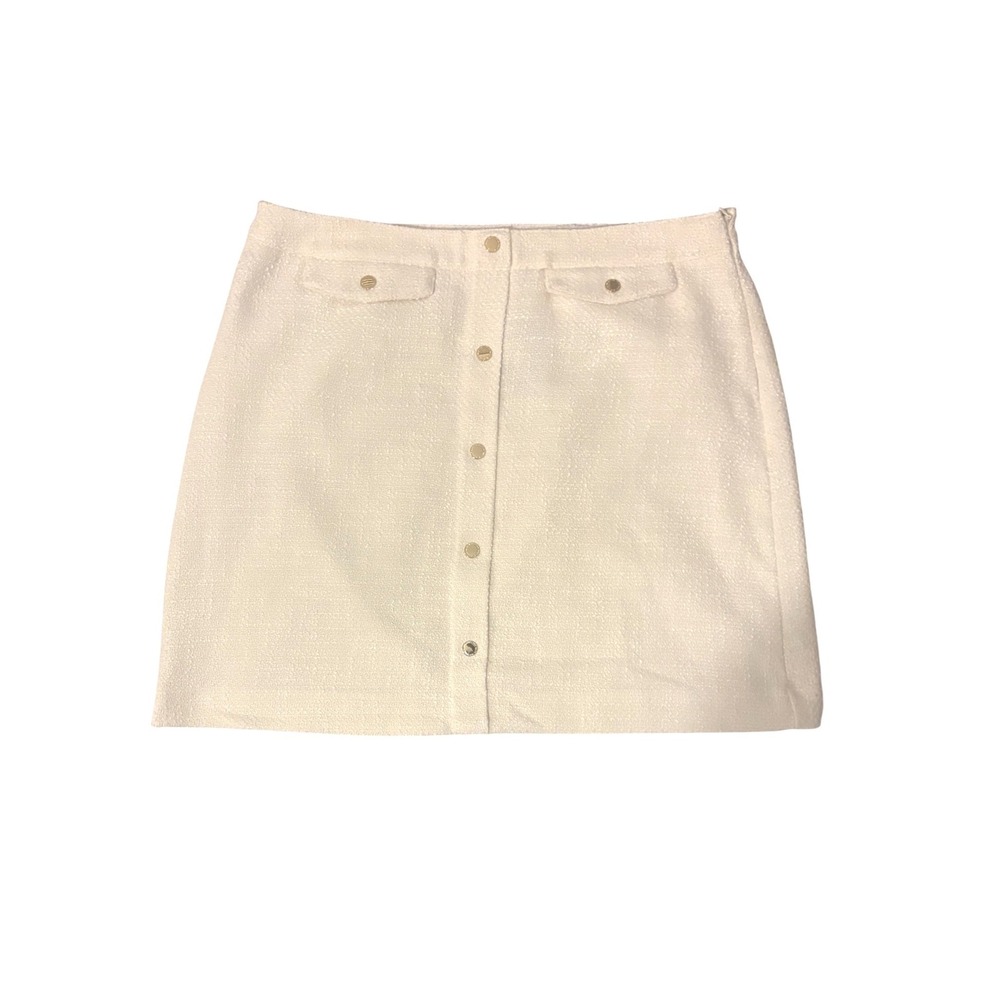 Marc New York Andrew Marc Ivory Tweed Button Front A-Line Skirt Size 16